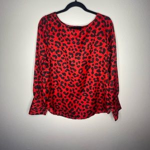 Ann Taylor Silky Leopard Red Long Sleeve Blouse New with Tags Size Small